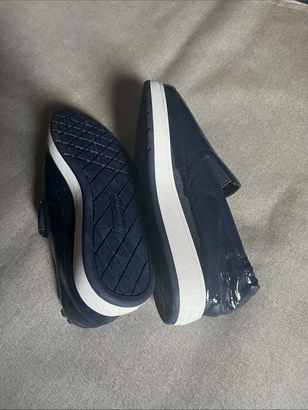 Donald J. Pliner Navy Patent Slip-On Loafers with White Sole